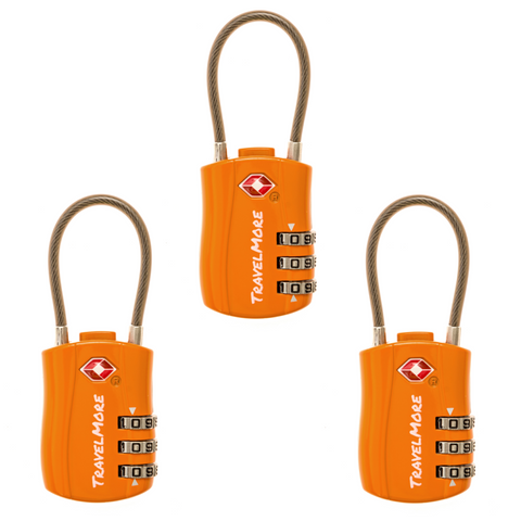 3 Pack TSA Travel Cable Luggage Lock - 3 Orange Locks