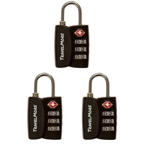 3 Pack TSA Luggage Lock With Search Alert - 3 Black Travel Locks