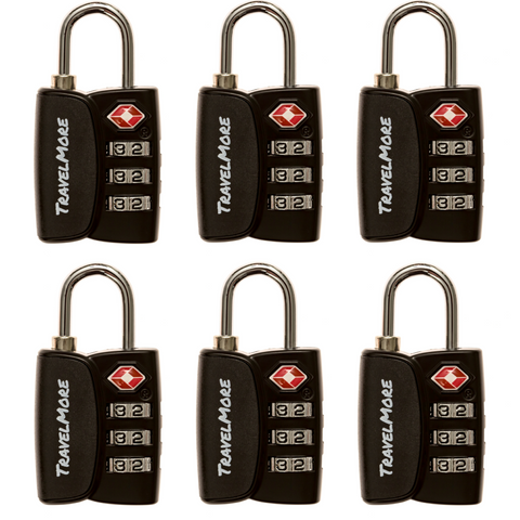6 Pack TSA Luggage Lock With Search Alert - 6 Black Travel Locks
