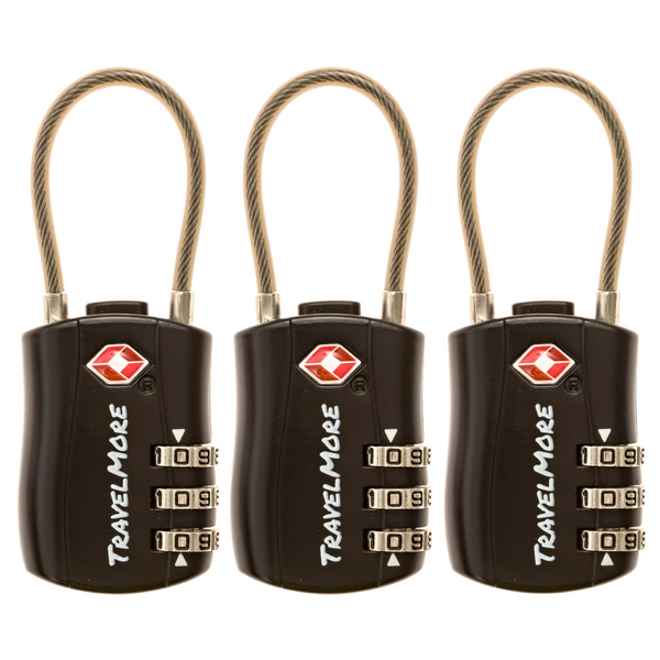 3 Pack Luggage Lock - 3 Black TSA Travel Locks